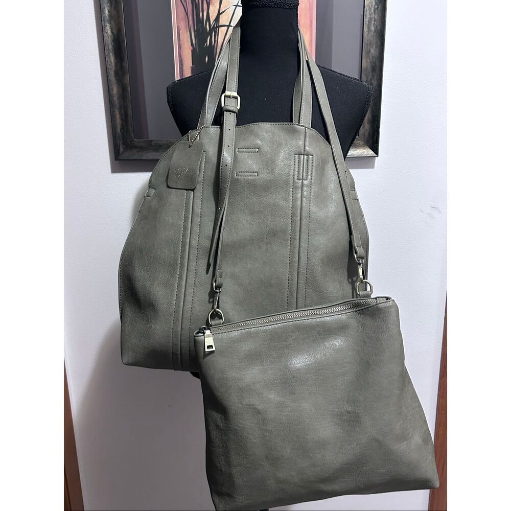 Antik Kraft Faith Olive Green Vegan Leather Tote & Crossbody Bag Pouch